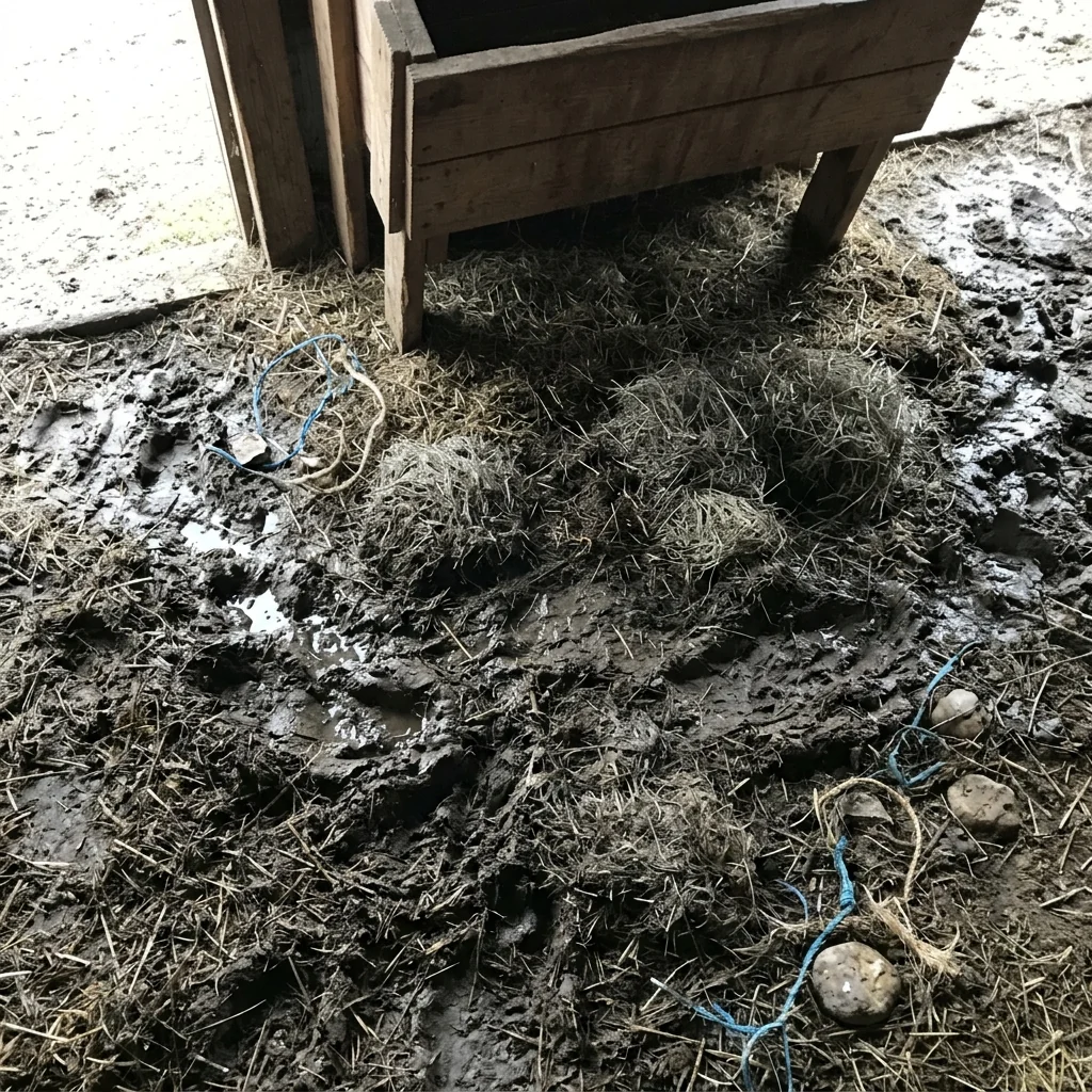 The wet ground under a feeder