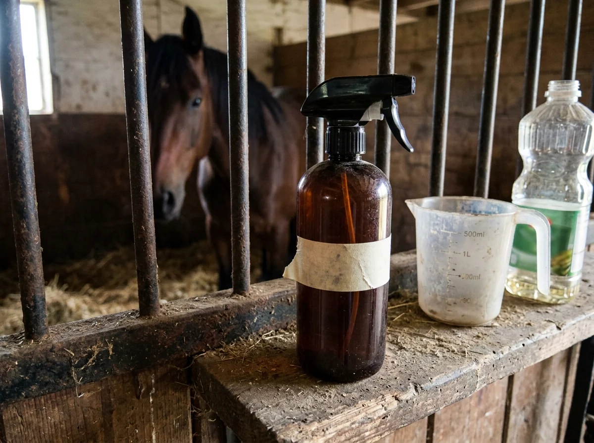 The homemade spray mixed in the tack room