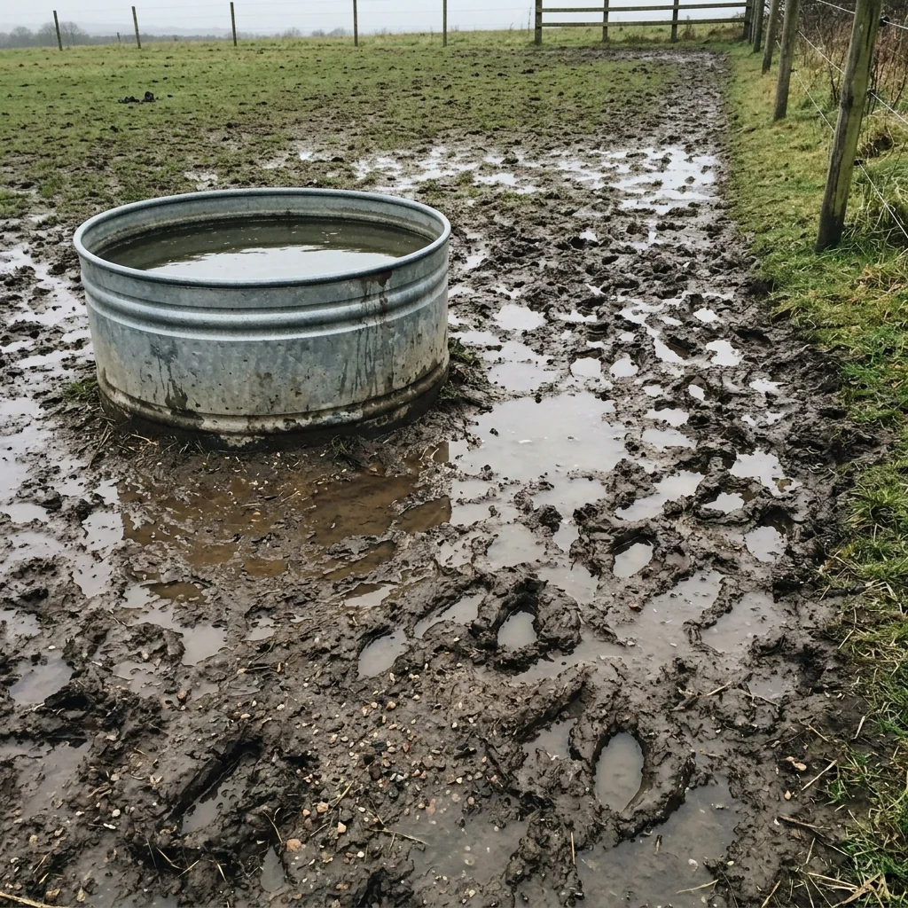 Mud around an overflowing trough